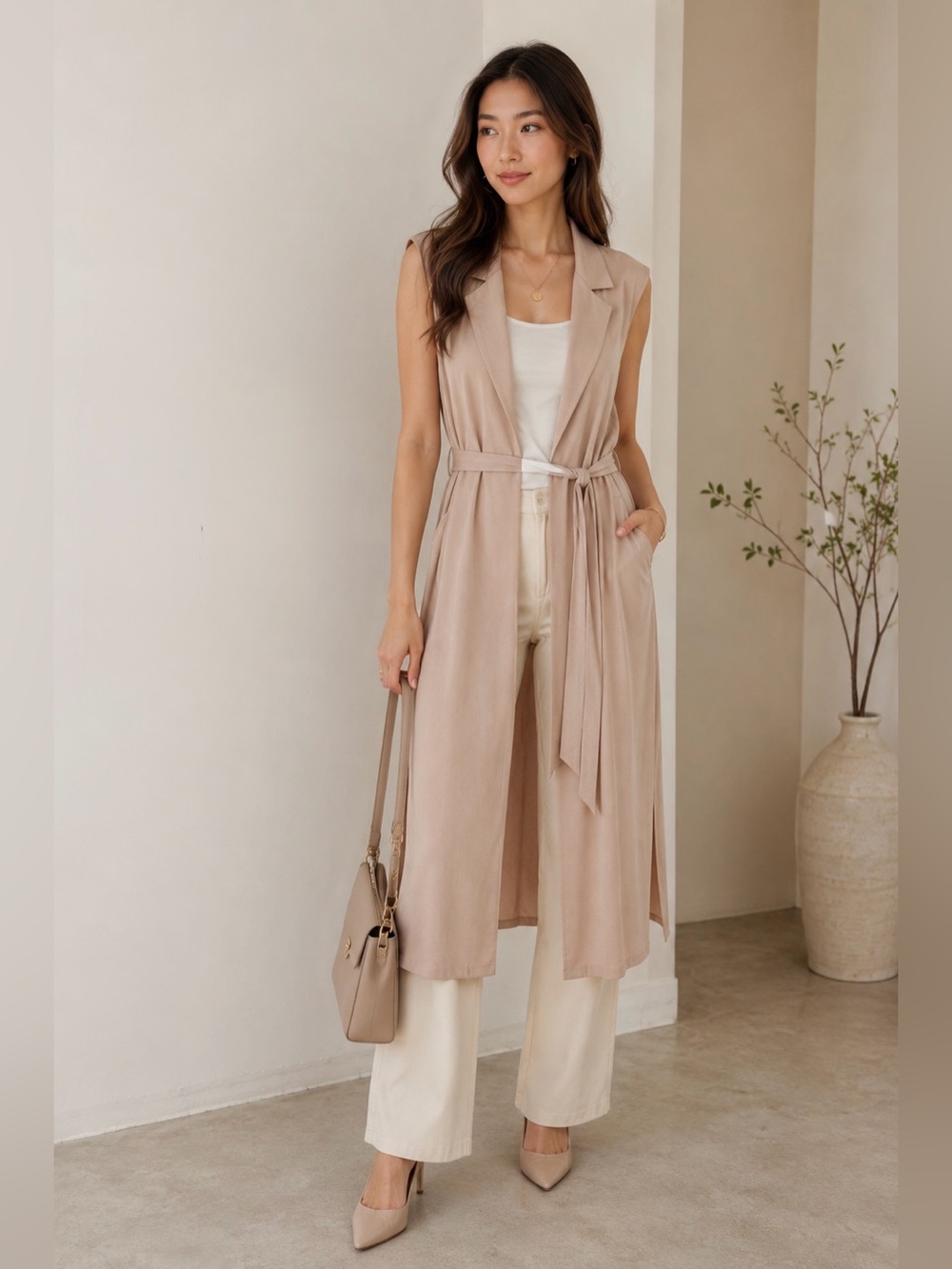 Forever 21 contemporary sleeveless longline trench vest size S